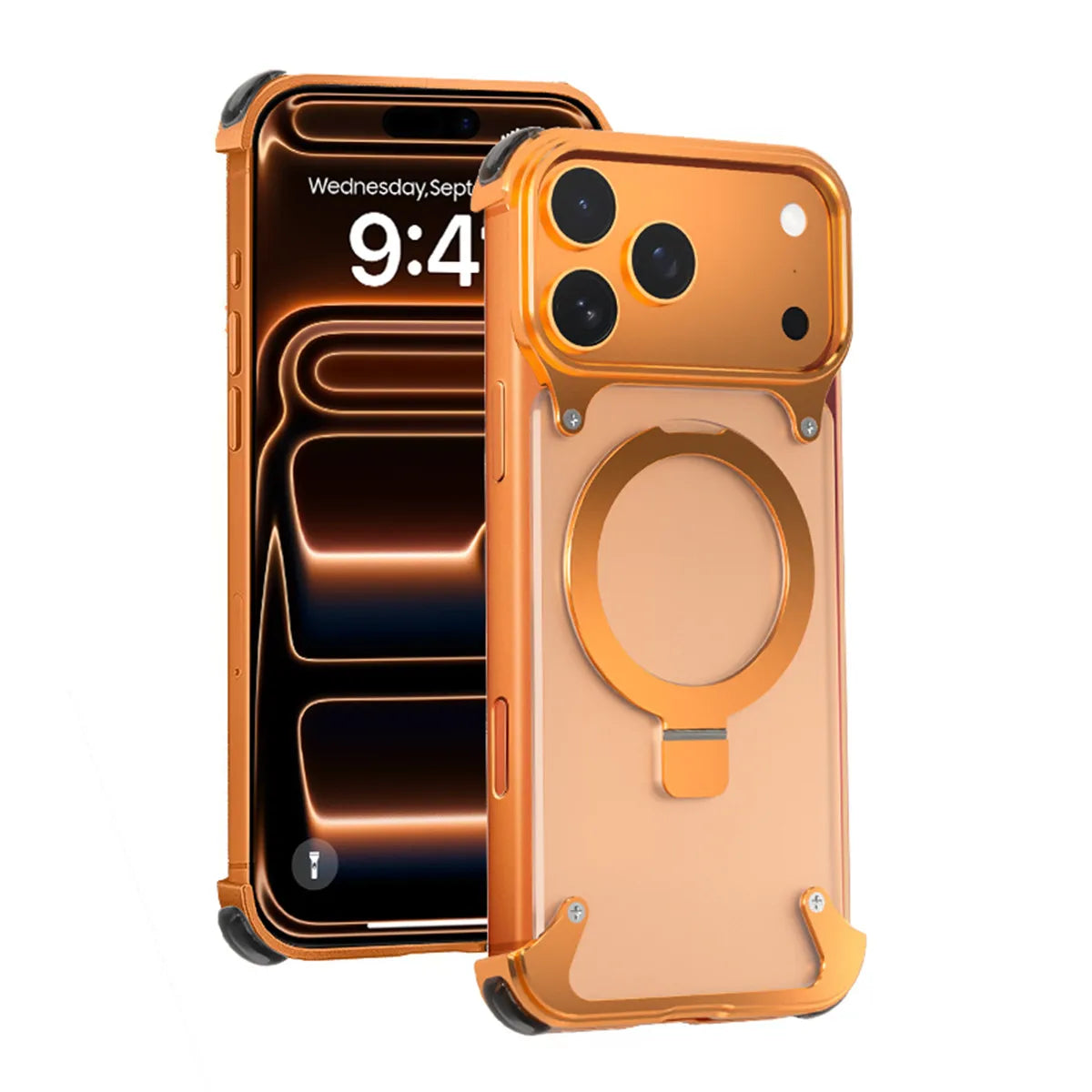 Premium Aluminum Magnetic Ring Stand Shockproof Case for iPhone 17 Pro, 16 Pro Max & 15 Pro Air