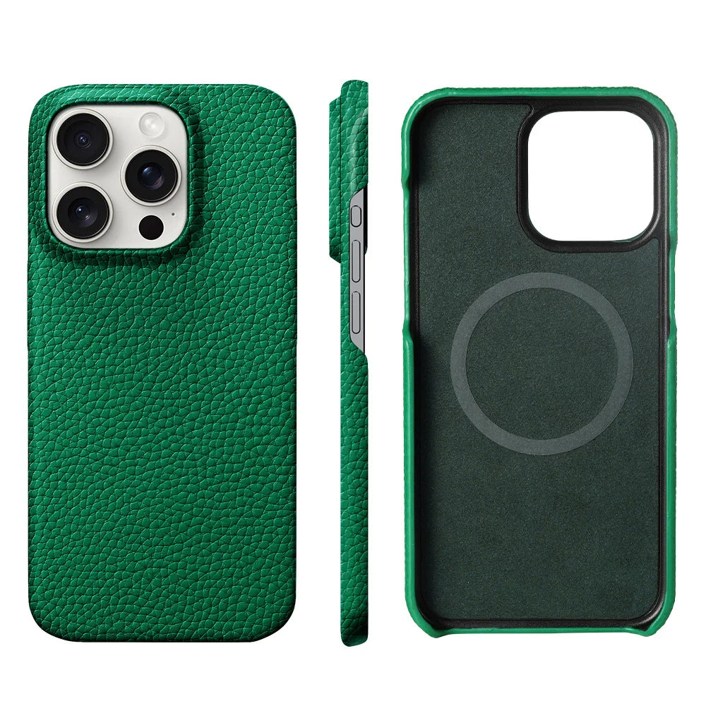 Premium Quality Magsafe Case for iPhone, Natural Leather, Magnetic Charging Case, Anti-fingerprint and Shock-proof Case.