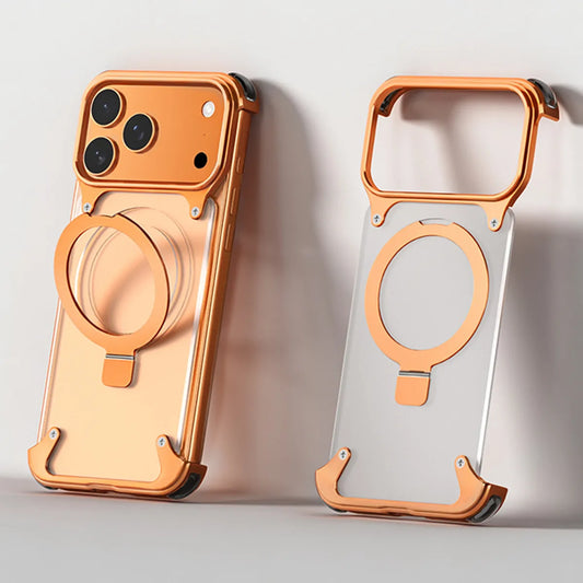 Premium Aluminum Magnetic Ring Stand Shockproof Case for iPhone 17 Pro, 16 Pro Max & 15 Pro Air
