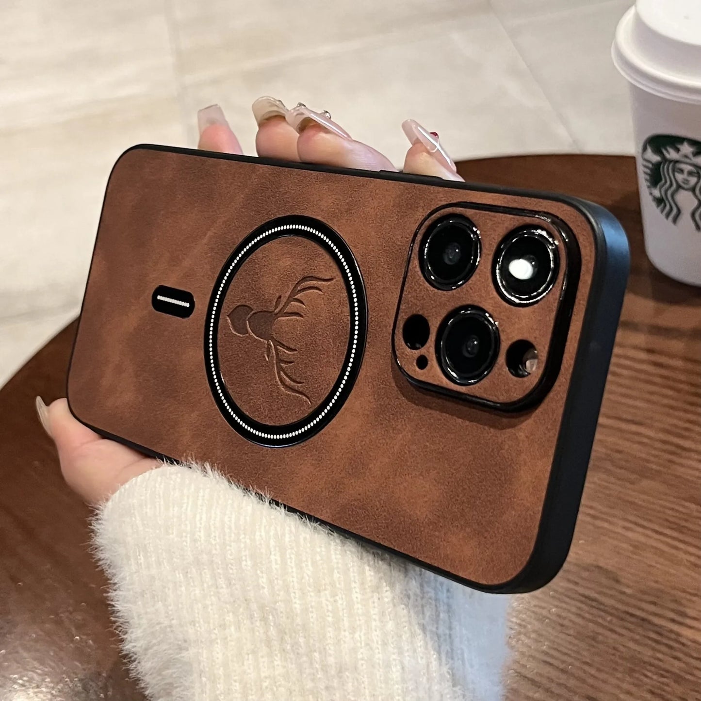 High Quality Deer Leather iPhone Case With Camera Protection And Wireless Charging