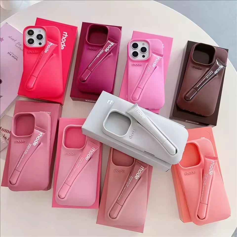 Luxury Silicone Case For iPhone with Lipstick Portable Holder, Unique Design and Shock-proof Resistant Material