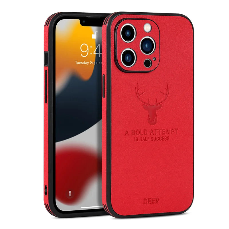 Luxury Deer Leather iPhone Case,  Shockproof Resistant, Soft Leather, All Around Protection and Camera Lens Protection