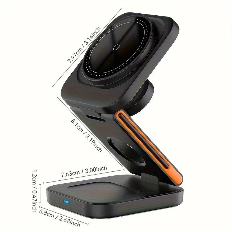 Premium 3 in 1 Magnetic Wireless Charger, 15W, Fast Charging Stand for iPhone.