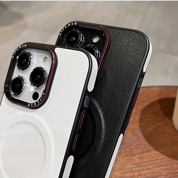 High Quality Leather iPhone Case With Magsafe Wireless Charging, Shockproof Resistant, High Quality Leather