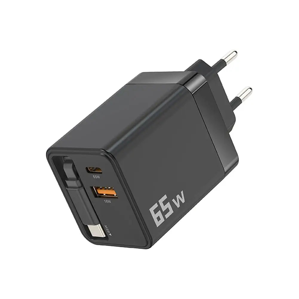 Premium Phone Charger Adapter, Retractable Cable, Fast Charging for iPhone, 65W Power