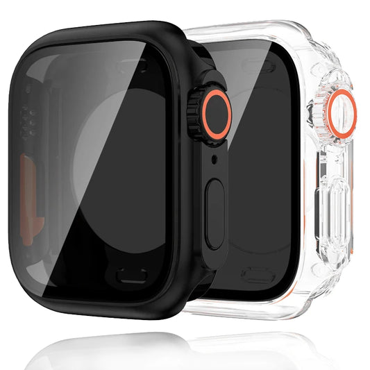 Premium Privacy Glass + Case for Apple Watch, 45mm 41mm 44mm 40mm, All Around Screen Protector, Waterproof Case for iWatch 8 7 6 5 4 SE 9.