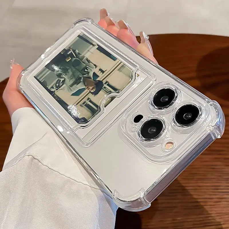 High Quality Transparent Case with Card Holder For iPhone, Shockproof Soft Cover, Anti-Scratch iPhone Case.