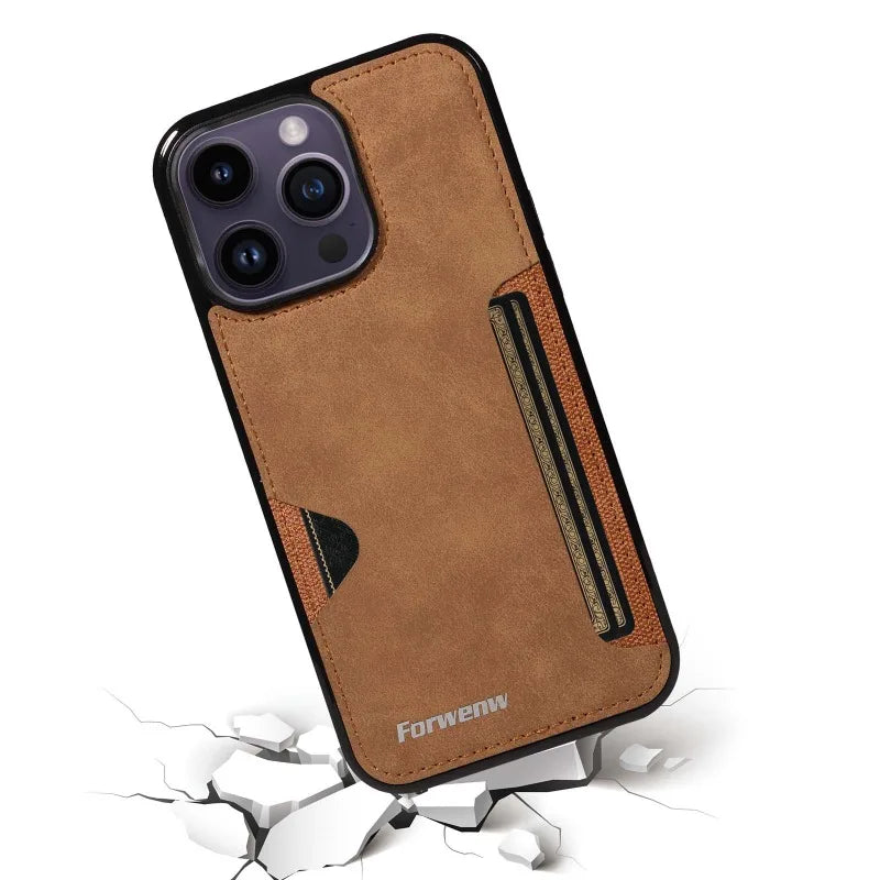 Luxury Leather Case for iPhone with Card Holder Slot, Soft Leather, All Around Protection Phone Case