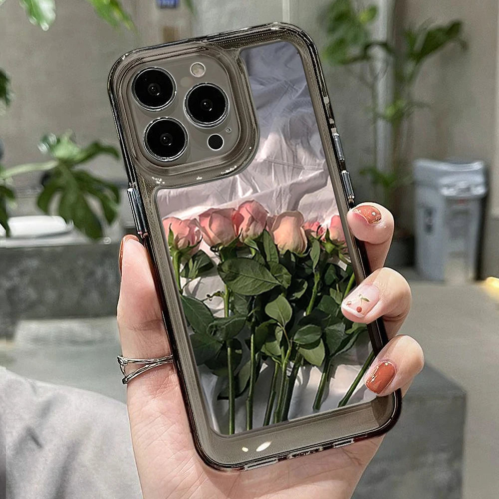 High Quality Rose Flower Transparent Silicone Case For iPhone, Magsafe Case With Lens Camera Protection, Anti-Scratch and Anti-Fingerprint Case, Floral Design