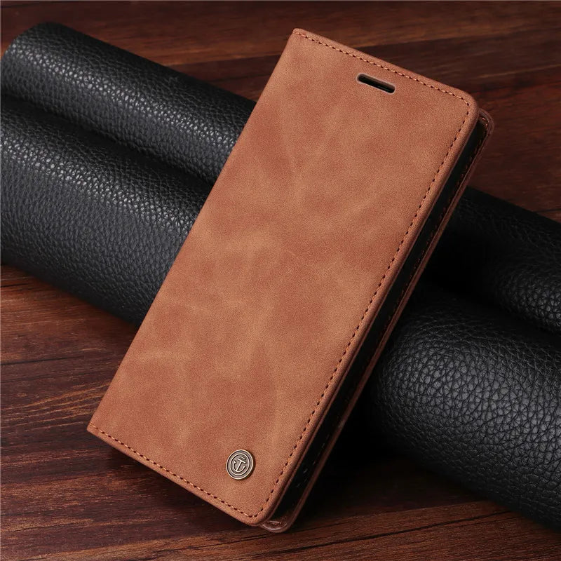 Premium Leather iPhone Case, Magnetic Leather, All Around Protection Phone Case with Card Stand, Shock-proof Resistant