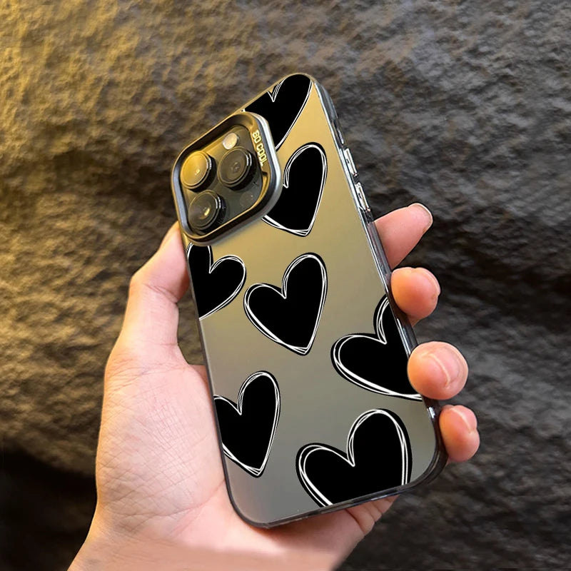 Luxury Love Heart  Electroplate Silver Case For iPhone, Shockproof Back Cover, All Around Protection Phone Case
