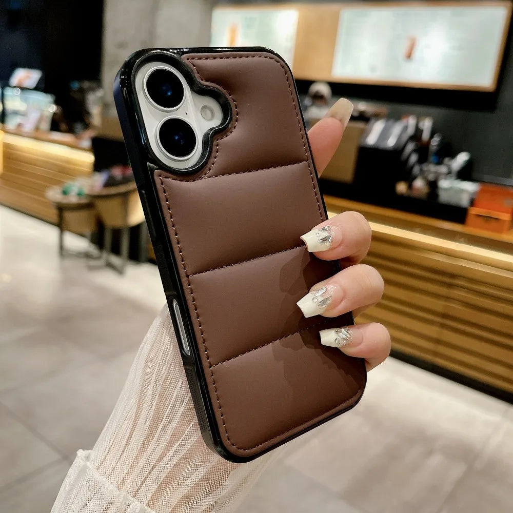 High Quality Puffer Phone Case for iPhone, Solid Color, Shockproof Protection, Soft Cover