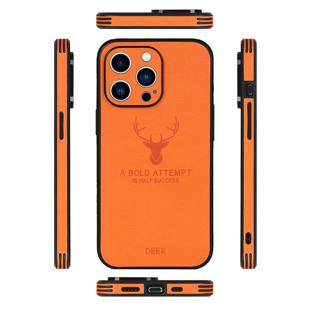 Luxury Deer Leather Case For iPhone, Premium Leather Case, Camera Protection, Shock Absorption Case With All Around Protection