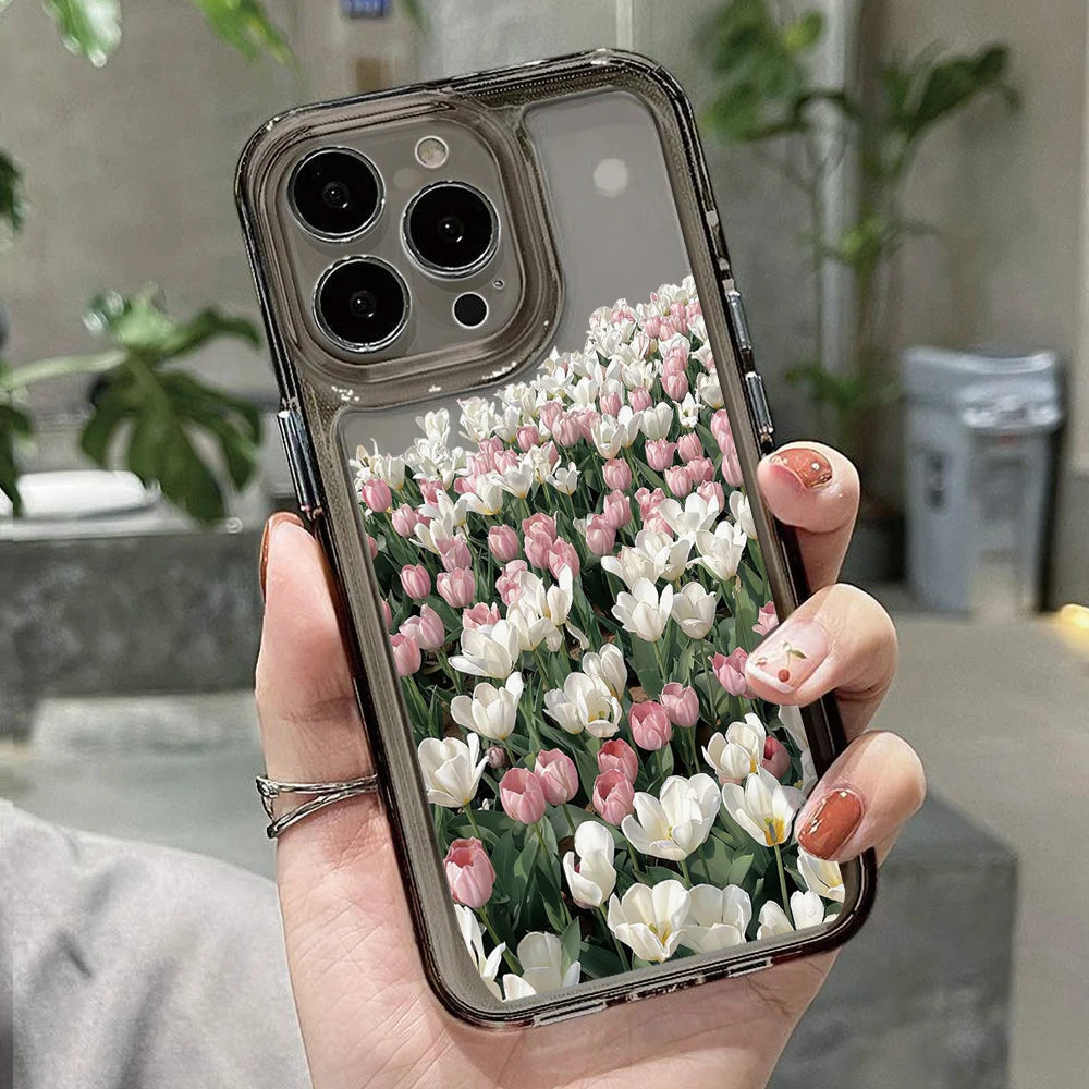 High Quality Rose Flower Transparent Silicone Case For iPhone, Magsafe Case With Lens Camera Protection, Anti-Scratch and Anti-Fingerprint Case, Floral Design