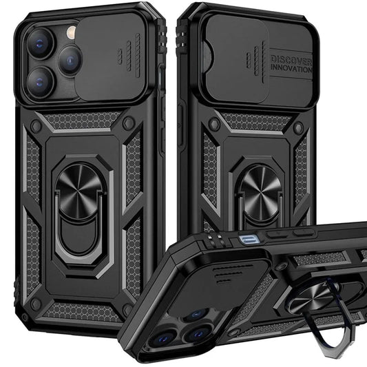 Military Grade Armor Case for iPhone, Magnetic Car Holder with Slide Camera Cover, All Around Protection Phone Case