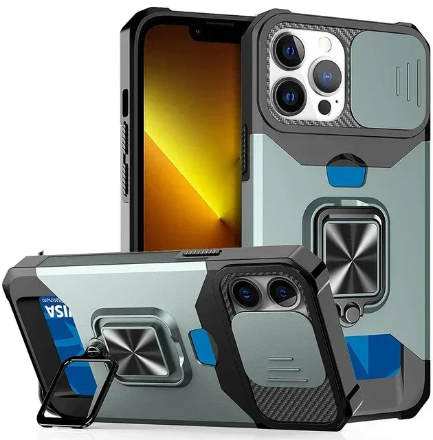 Rugged Magnetic 360° iPhone Case with Card Slot and Camera Cover