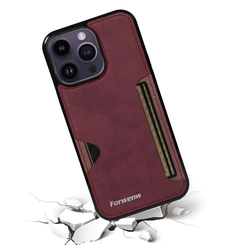 Luxury Leather Case for iPhone with Card Holder Slot, Soft Leather, All Around Protection Phone Case