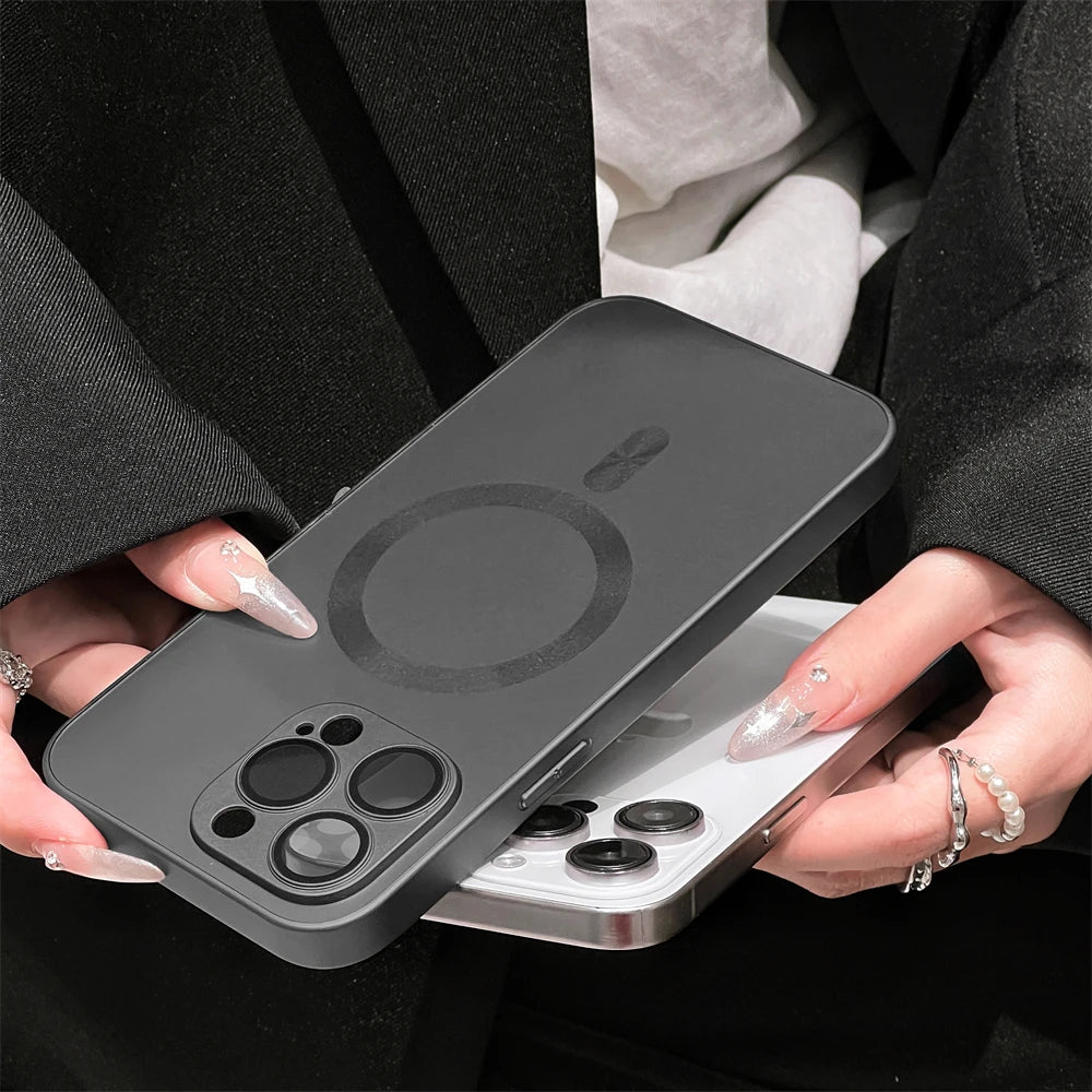 Luxury Matte Phone Case for iPhone, For Magsafe Wireless Charging Phone Case, Shockproof Bumper Cover
