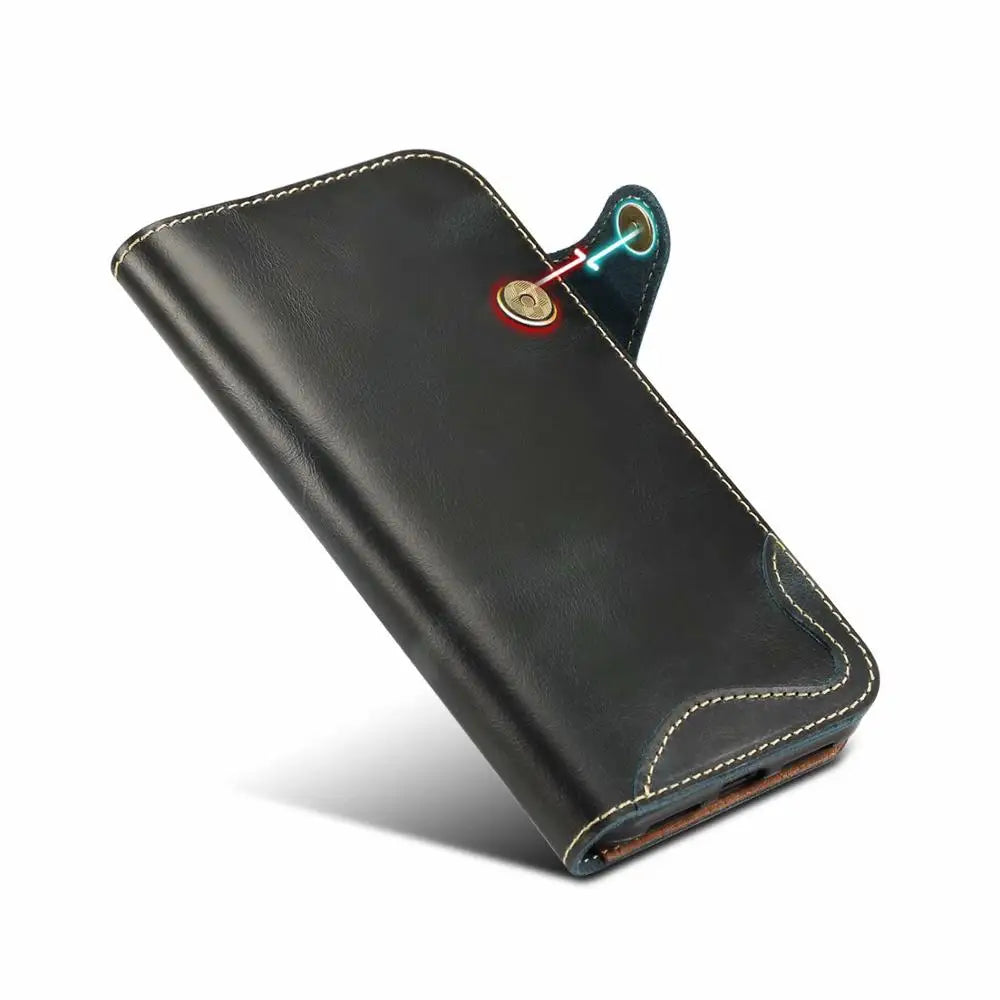 Luxury Cow Leather Case, Flip Wallet Card Holder, Vintage Style, Shockproof Resistant iPhone Case