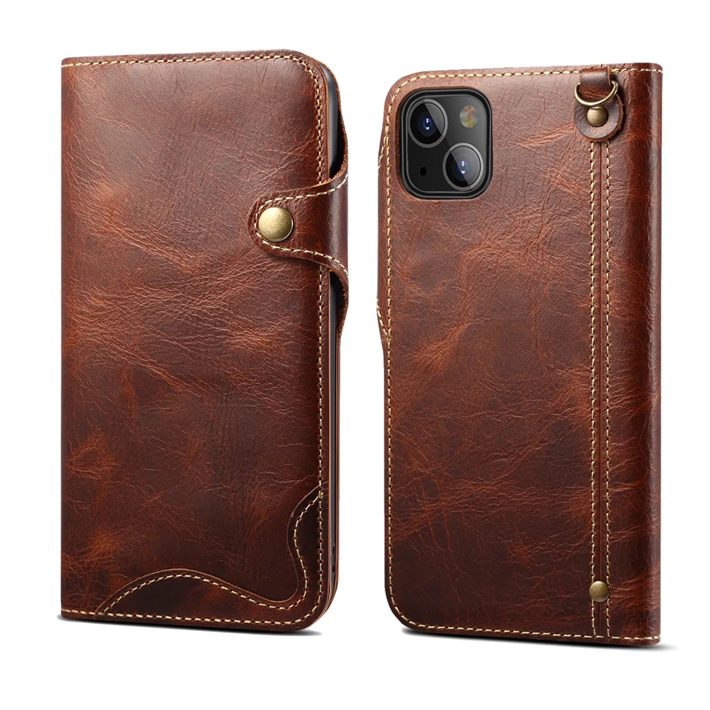 Luxury Cow Leather Case, Flip Wallet Card Holder, Vintage Style, Shockproof Resistant iPhone Case