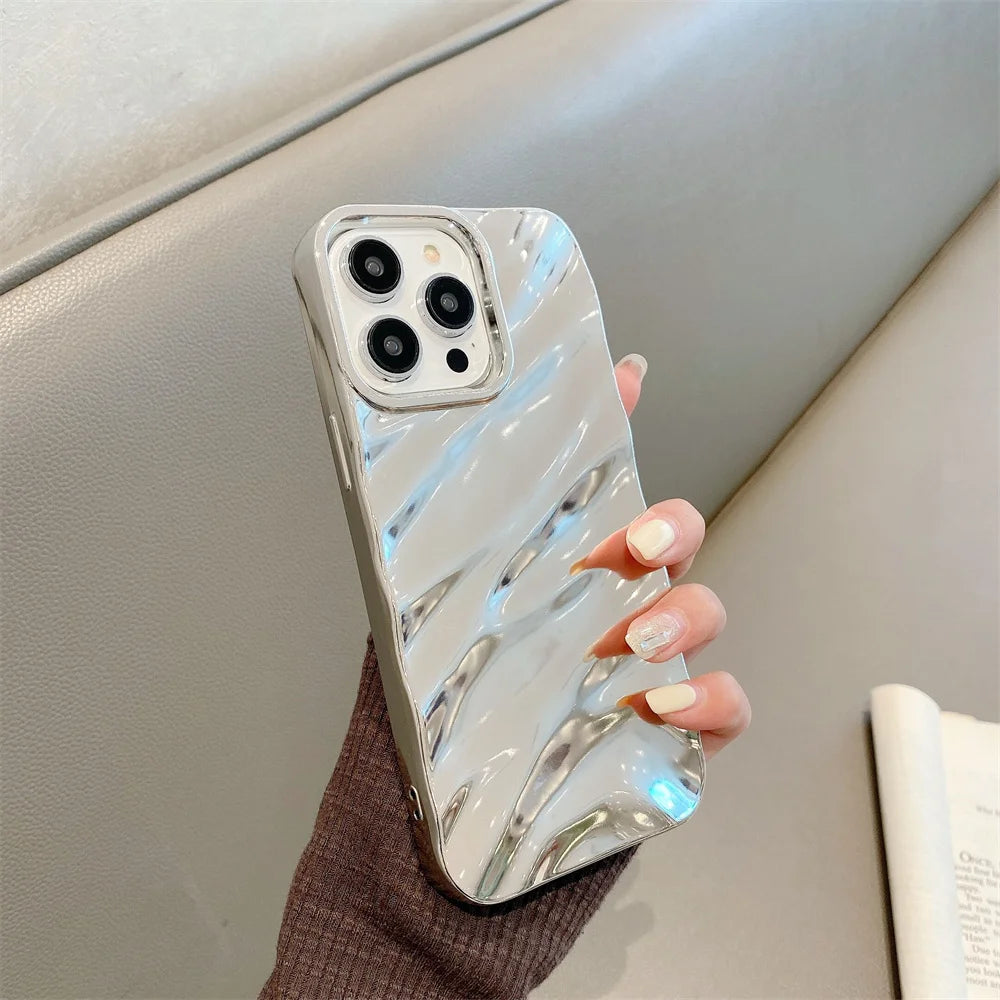 Luxury 3D Wave Glossy Case For iPhone, Bright Bumper Cover, Shockproof Resistant