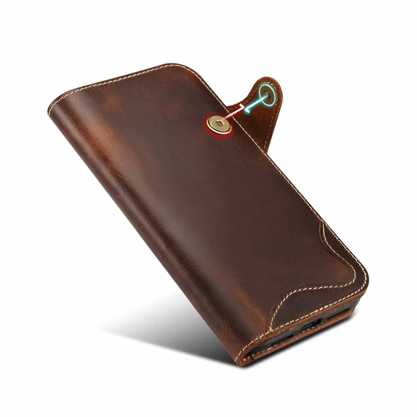 Luxury Cow Leather Case, Flip Wallet Card Holder, Vintage Style, Shockproof Resistant iPhone Case