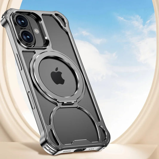 Luxury Metal Frameless Magnetic Phone Case For iPhone, for Mag Safe Case, Shockproof Protective Cover with Ring holder