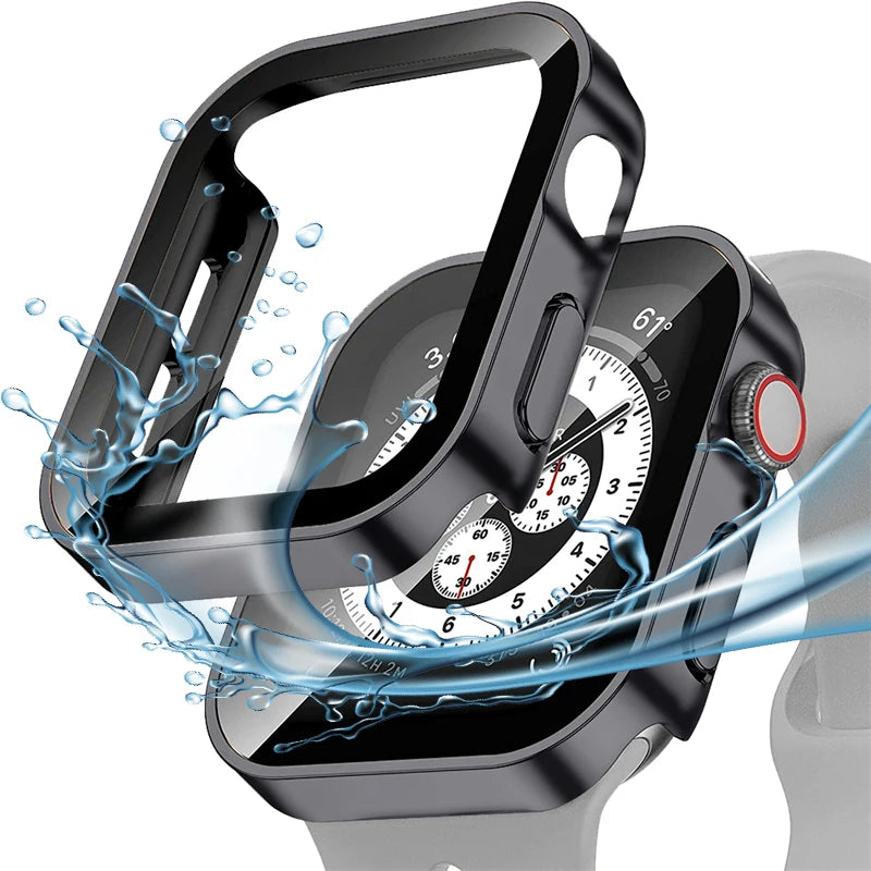 High Quality Glass and Case for Apple Watch 45mm 41mm 44mm 40mm, All Around Screen Protector, Waterproof Material, Series 4 5 SE 6 7 8.