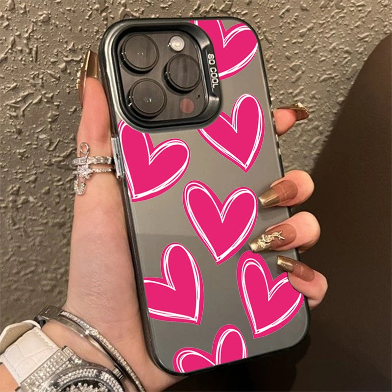Luxury Love Heart  Electroplate Silver Case For iPhone, Shockproof Back Cover, All Around Protection Phone Case