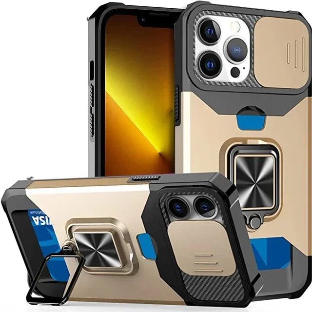 Rugged Magnetic 360° iPhone Case with Card Slot and Camera Cover