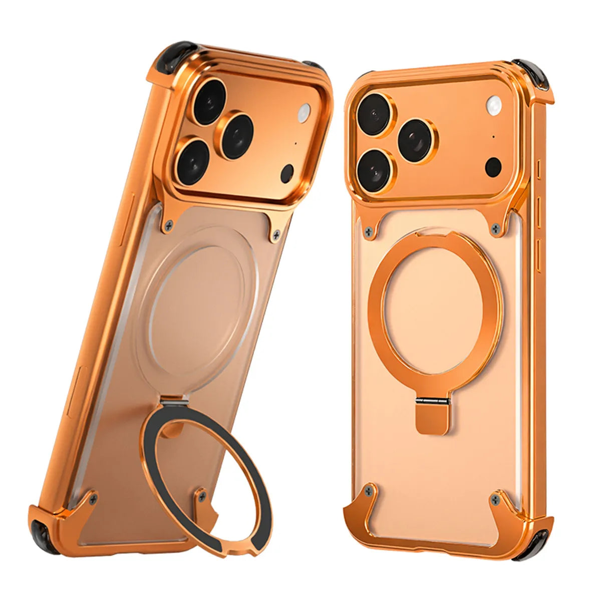 Premium Aluminum Magnetic Ring Stand Shockproof Case for iPhone 17 Pro, 16 Pro Max & 15 Pro Air