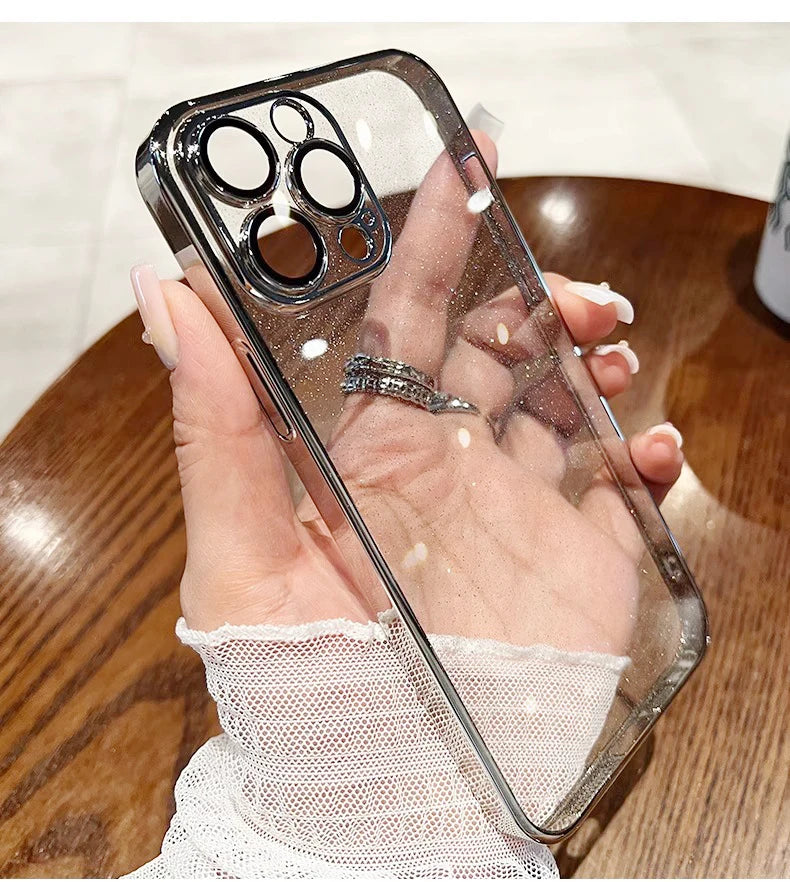Luxury Clear Electroplated Glitter Cases For iPhone, Transparent Case, Shock-proof Protection