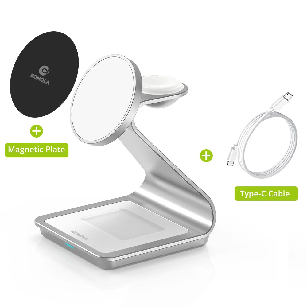 High Quality Charging Station, Magnetic 3 in 1 Wireless Charger for iPhone 15 Pro Max/14/13, Apple Watch and Air Pods, 30W.