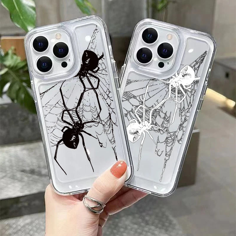 High Quality Silicone Phone Case, Clear Spider Pattern Design, Camera Lens Protection Phone Case, Shock-proof Resistant