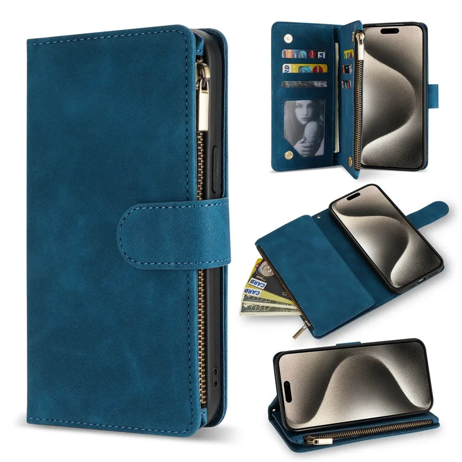 Premium Leather Case for iPhone, Wallet Multi-card Stand, Magnetic Flip Leather Case, 360 Protection
