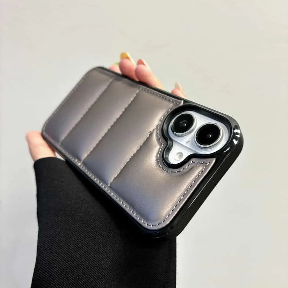 High Quality Puffer Phone Case for iPhone, Solid Color, Shockproof Protection, Soft Cover