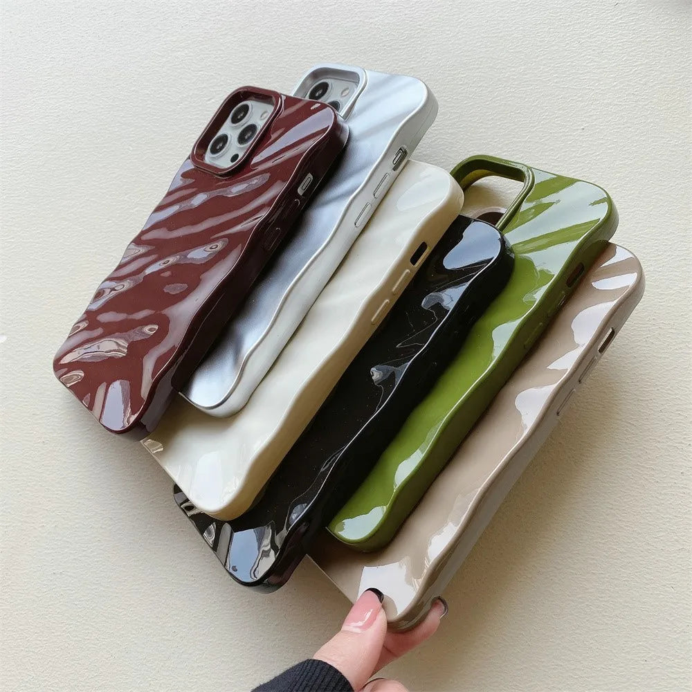 Luxury 3D Wave Glossy Case For iPhone, Bright Bumper Cover, Shockproof Resistant
