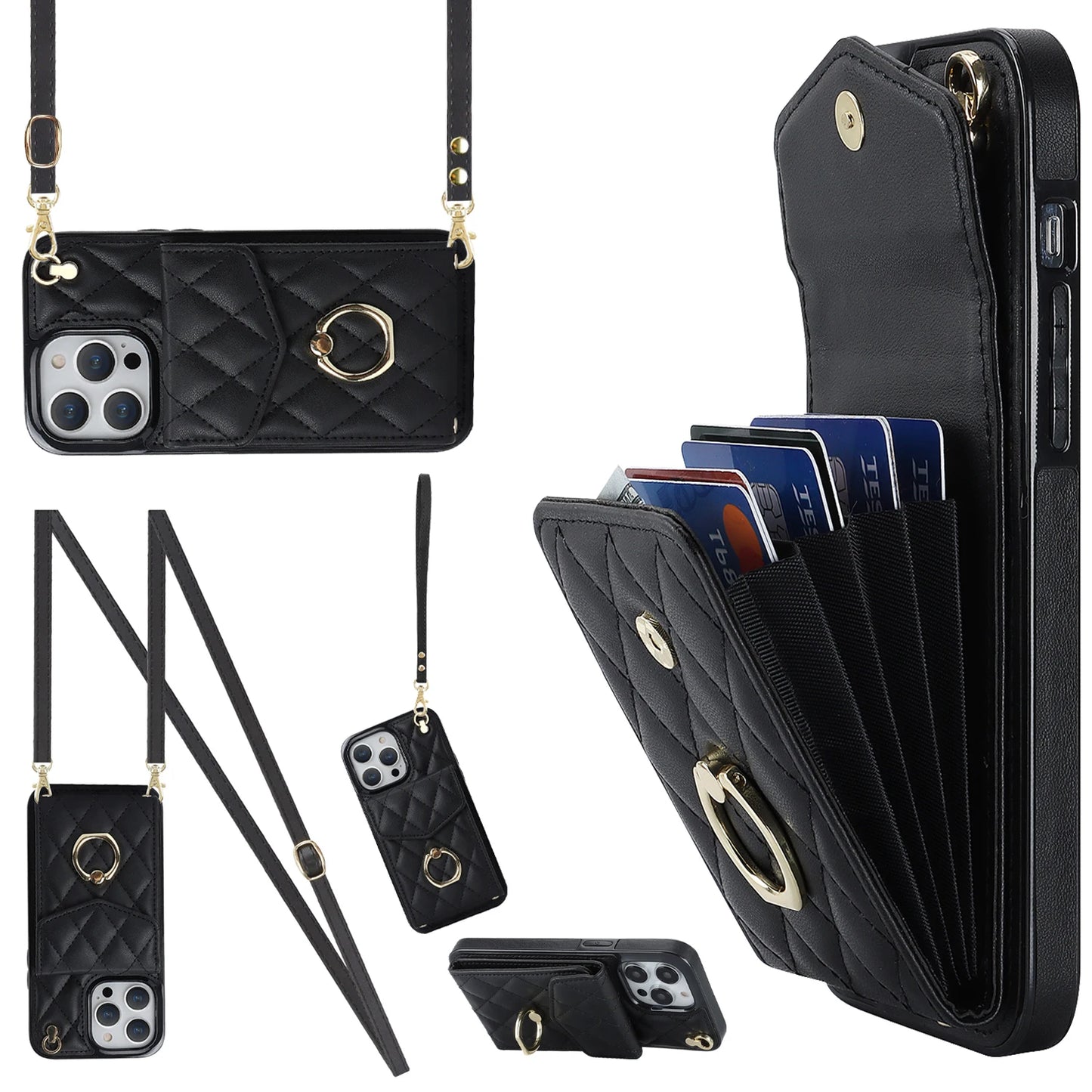 High Quality Crossbody Leather Case for iPhone with Wallet, Premium Leather, All Around Protection Phone Case.