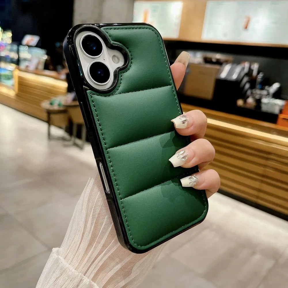 High Quality Puffer Phone Case for iPhone, Solid Color, Shockproof Protection, Soft Cover