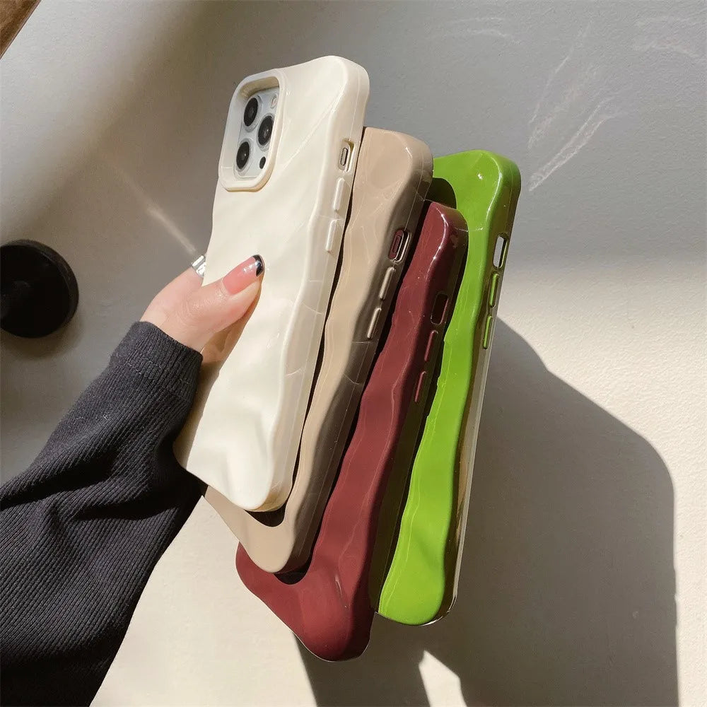 Luxury Silicone iPhone Case, 3D Wave Pattern Glossy Case, Shockproof Bumper Soft Case, High Quality Matte Material