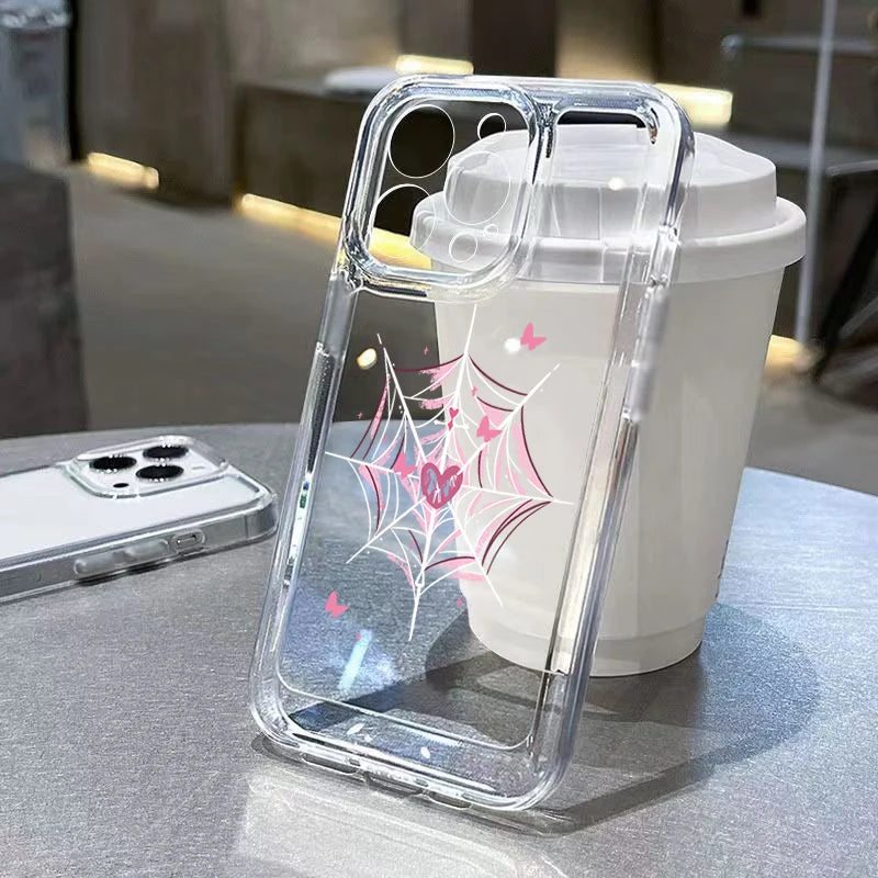 High Quality Silicone Phone Case, Clear Spider Pattern Design, Camera Lens Protection Phone Case, Shock-proof Resistant