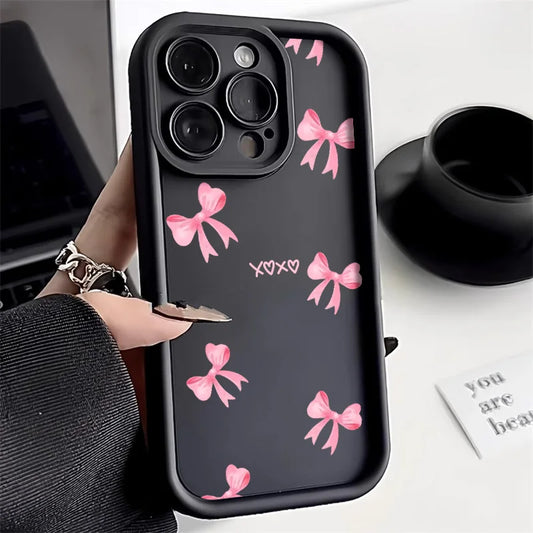 High Quality Silicone Case, Pink Bow Phone Case For iPhone, All Around Protection and Camera Lens Protection Phone Case