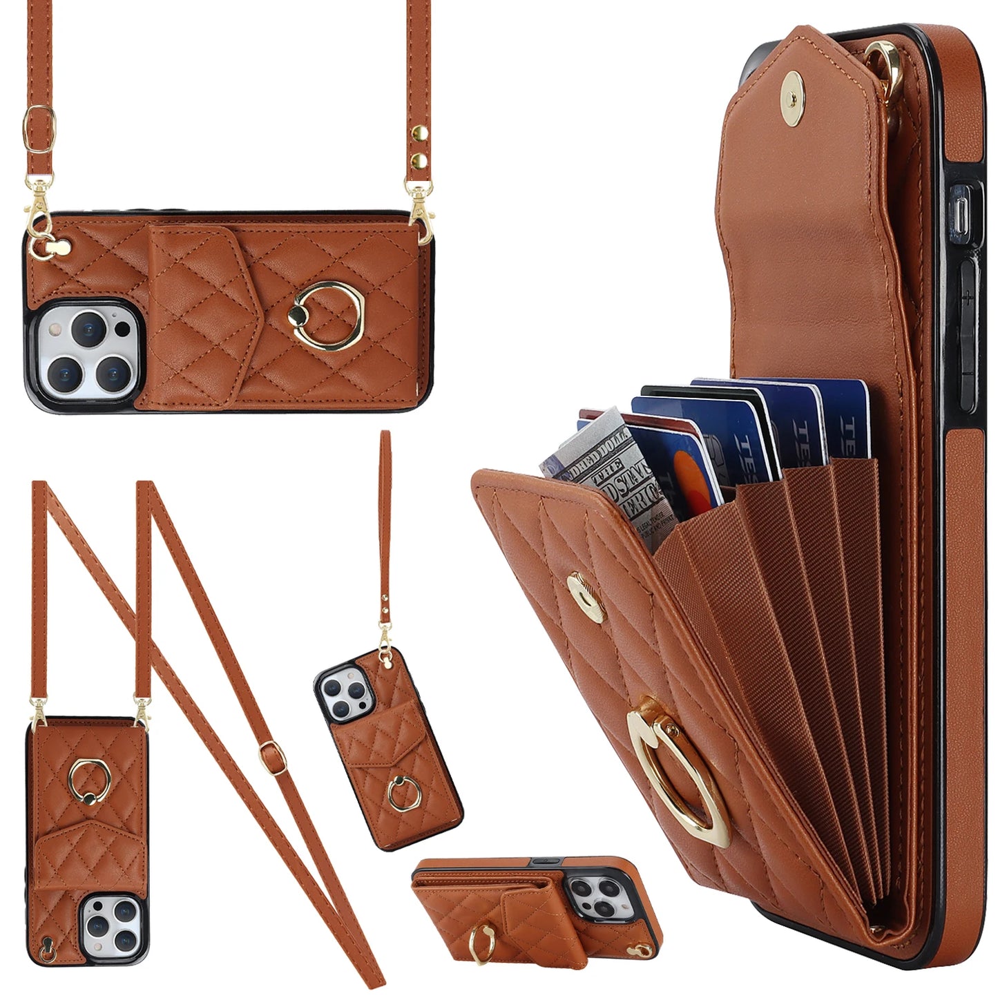 High Quality Crossbody Leather Case for iPhone with Wallet, Premium Leather, All Around Protection Phone Case.