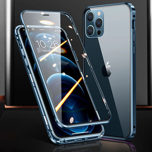 High Quality iPhone Case, 360°Full Metal Protection, Magnetic Phone Case For iPhone, Double-Sided Glass Cover
