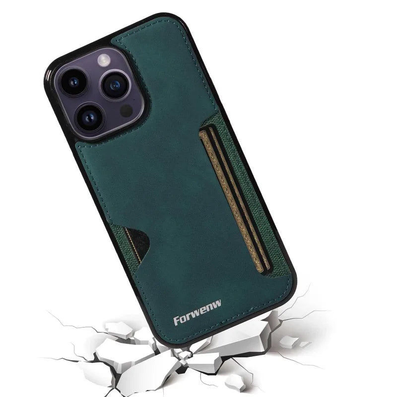 Luxury Leather Case for iPhone with Card Holder Slot, Soft Leather, All Around Protection Phone Case