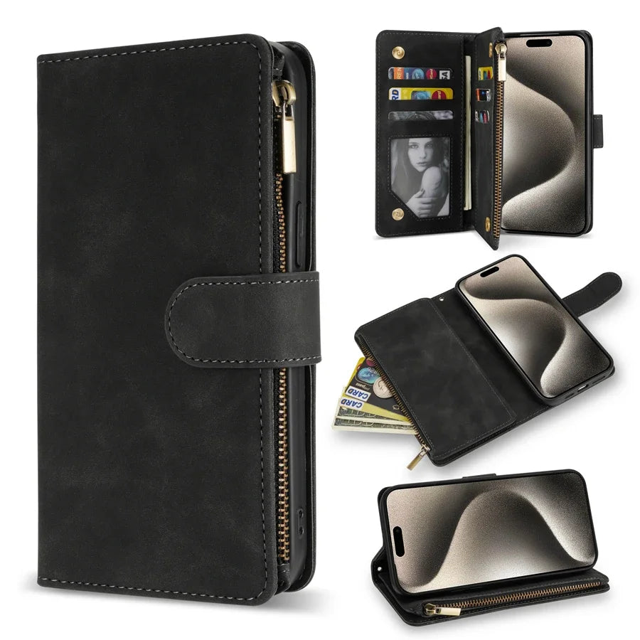 Premium Leather Case for iPhone, Wallet Multi-card Stand, Magnetic Flip Leather Case, 360 Protection