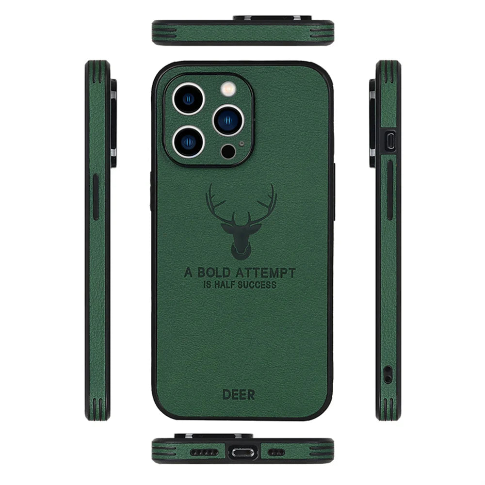 Luxury Deer Leather Case For iPhone, Premium Leather Case, Camera Protection, Shock Absorption Case With All Around Protection