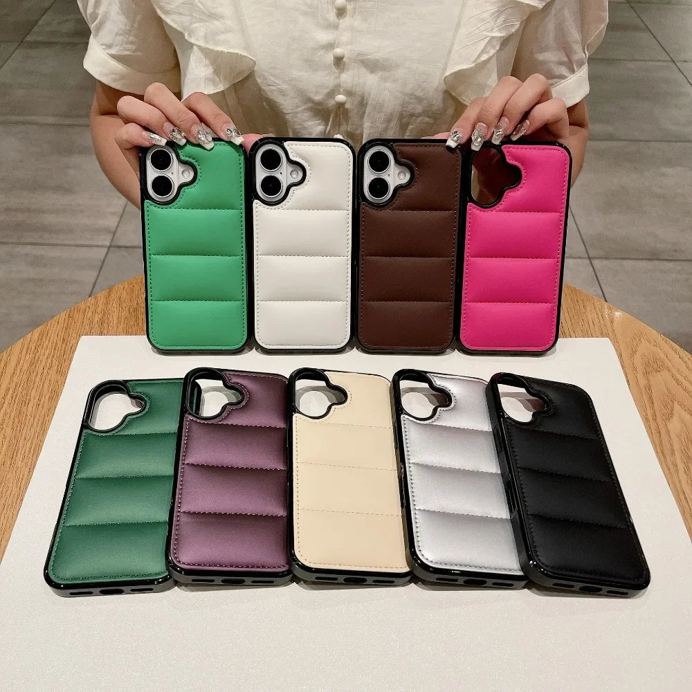 High Quality Puffer Phone Case for iPhone, Solid Color, Shockproof Protection, Soft Cover