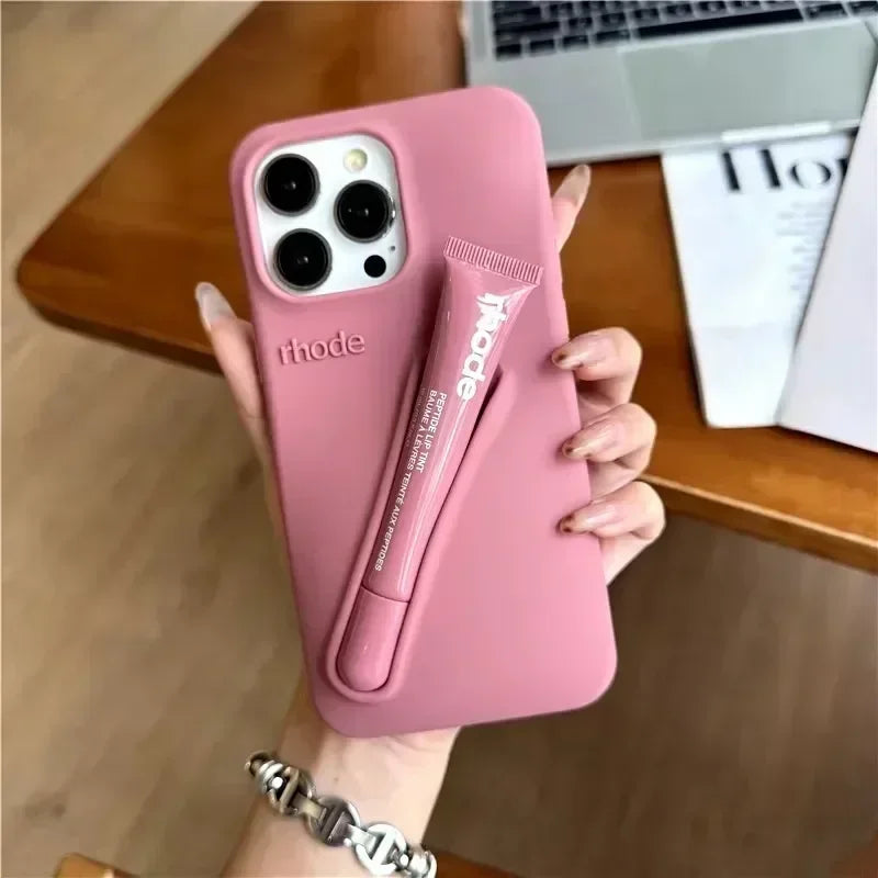 Luxury Silicone Case For iPhone with Lipstick Portable Holder, Unique Design and Shock-proof Resistant Material