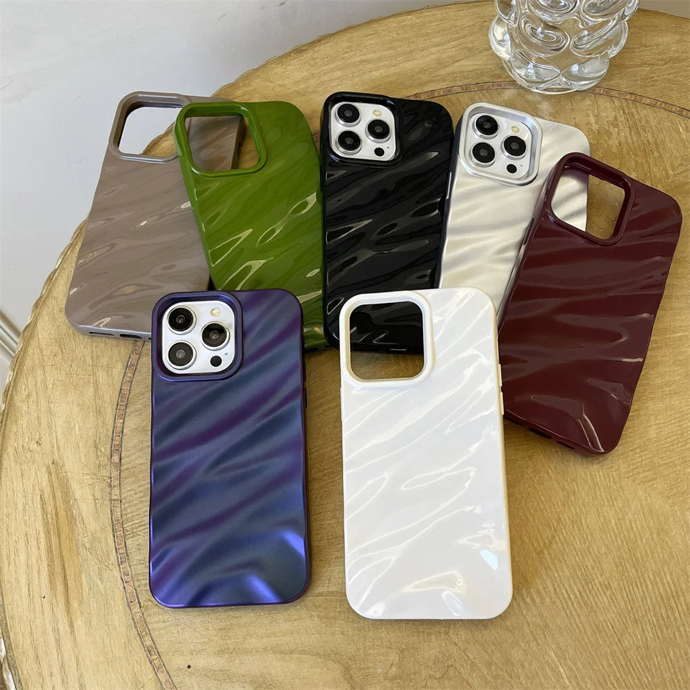 Luxury Silicone iPhone Case, 3D Wave Pattern Glossy Case, Shockproof Bumper Soft Case, High Quality Matte Material